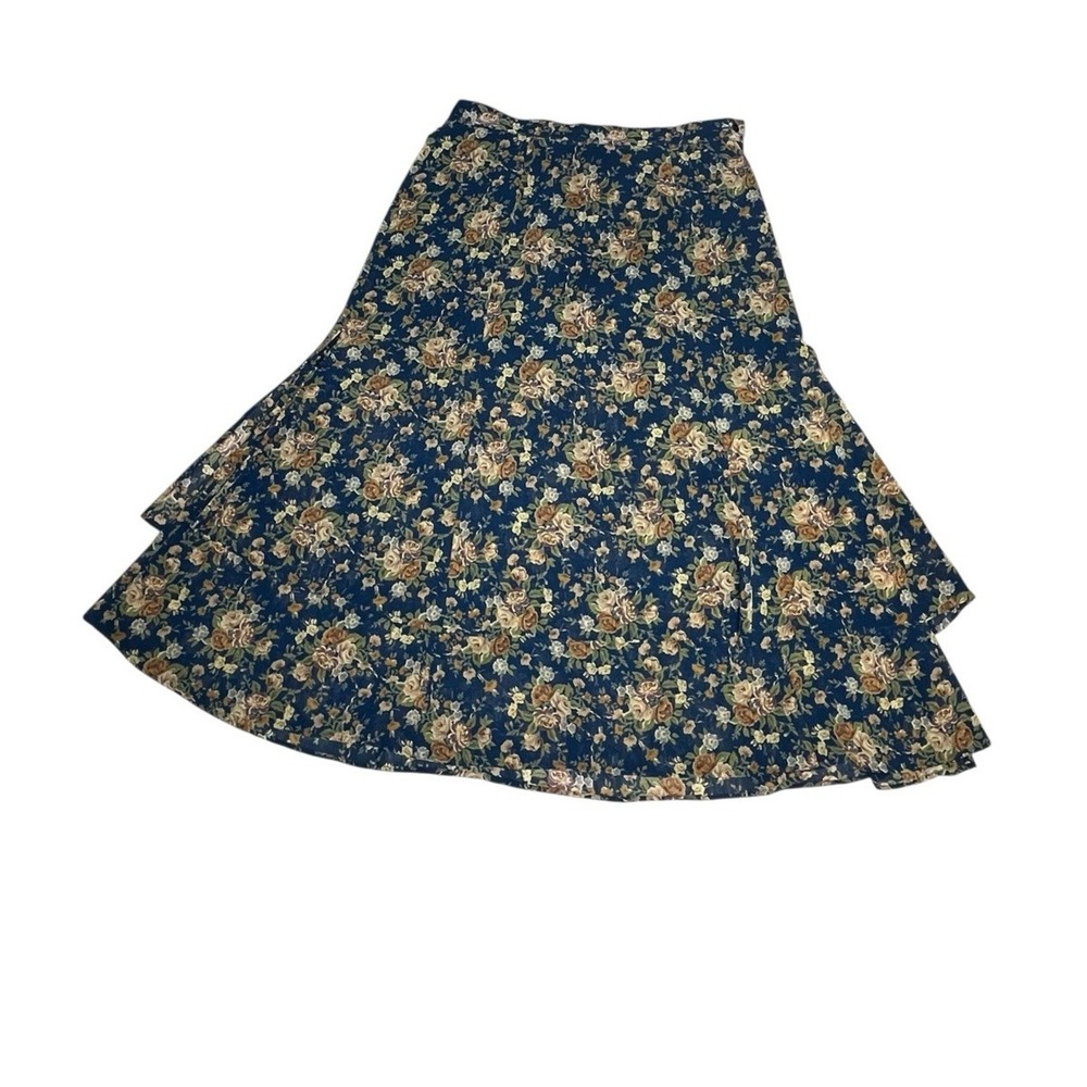 Vtg Liz Claiborne LizSport Blue Floral Maxi Skirt sz 16 Rose Tiered 90s Fairy‎ - Picture 2 of 10